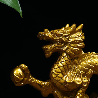 Golden Dragon Feng Shui Resin Statue