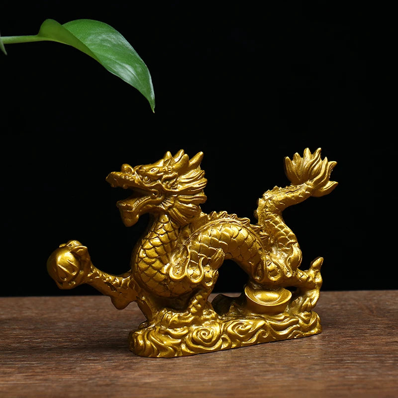 Golden Dragon Feng Shui Resin Statue